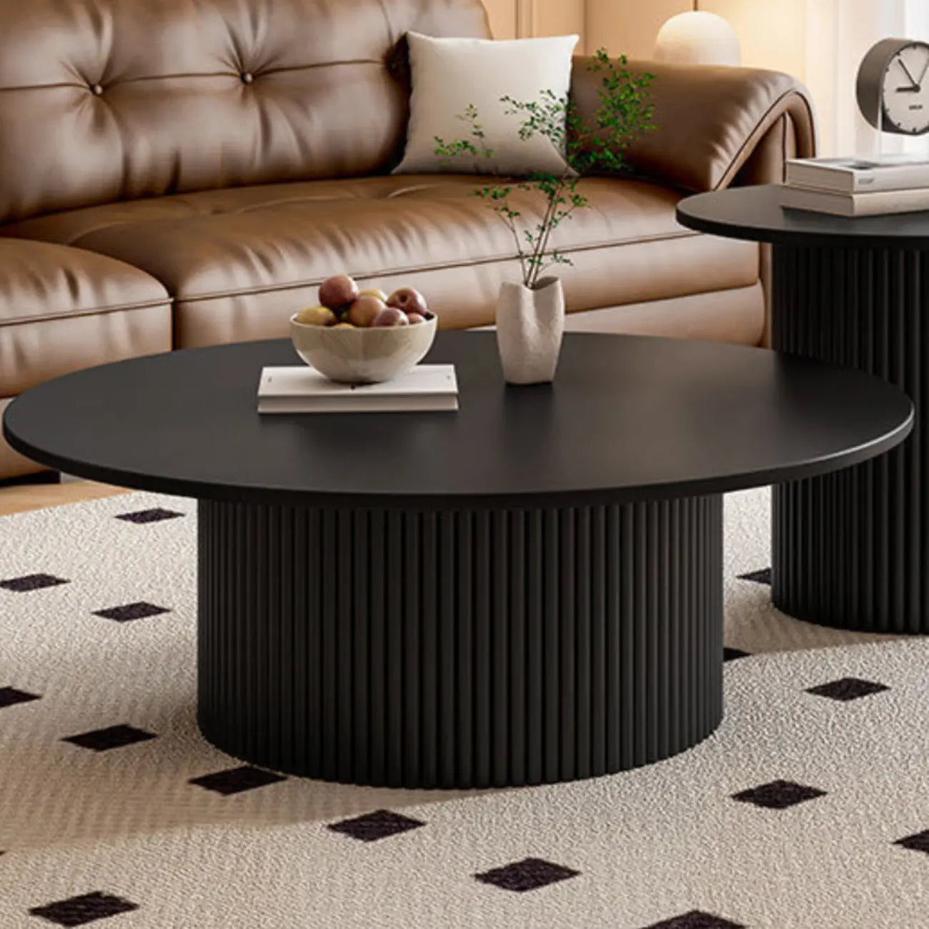 Ensemble de table basse ronde moderne en bois noir pour usage intérieur