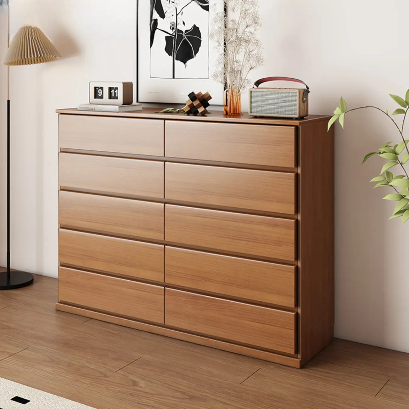 Commode double minimaliste en bois massif avec 10 tiroirs