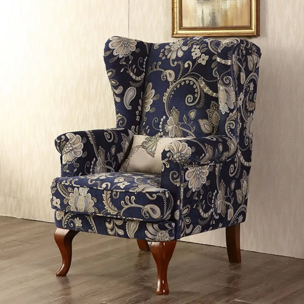 Fauteuil à oreilles traditionnel en tissu avec repose-pieds pour salon