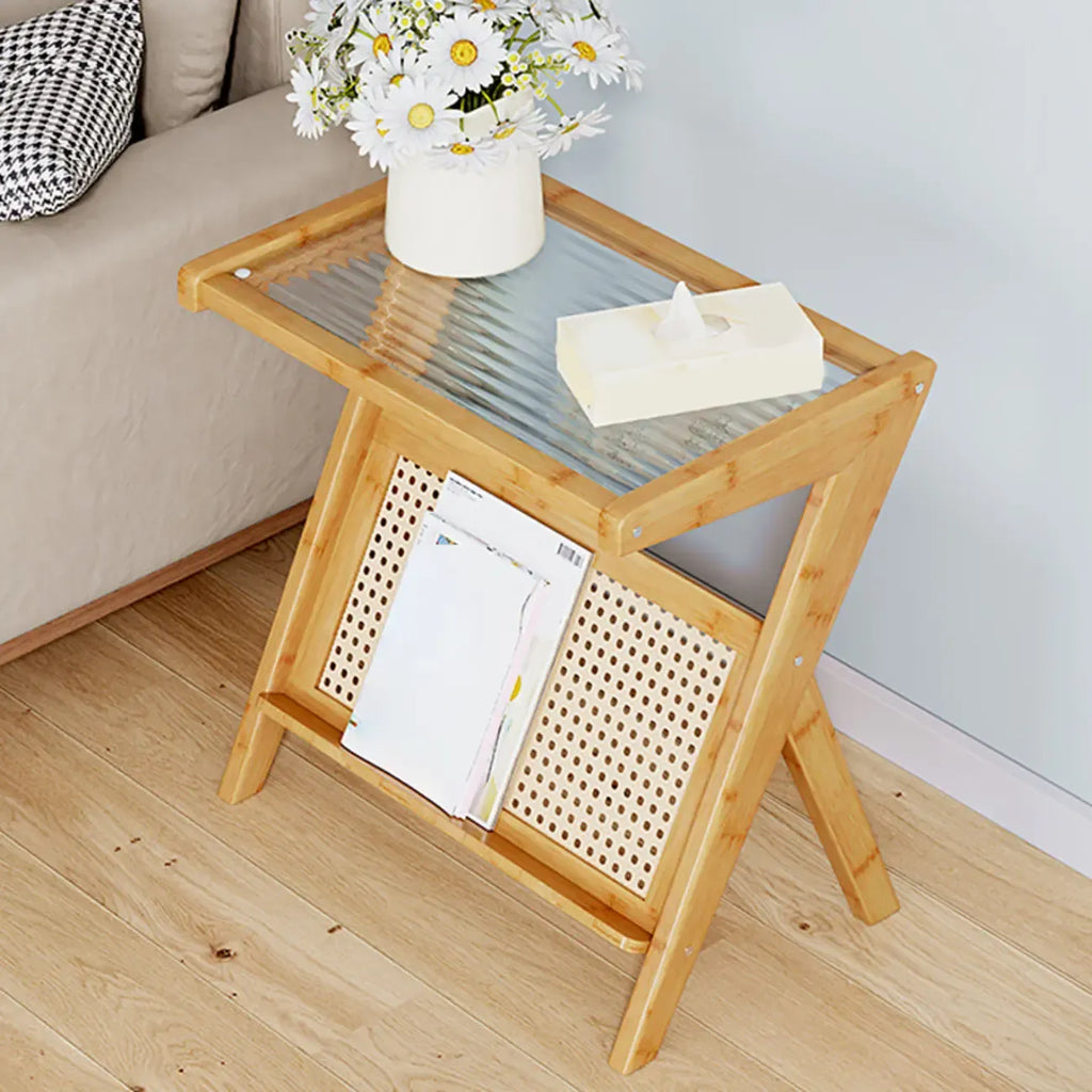 Table d'appoint avec plateau en verre et porte-revues pour salon