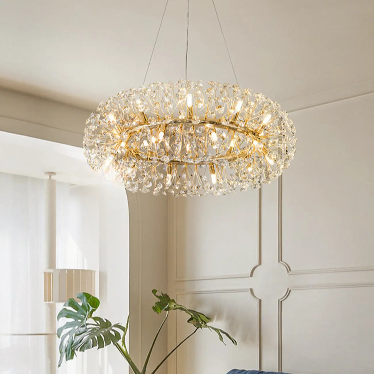 Lustre rond en cristal de luxe au design géométrique