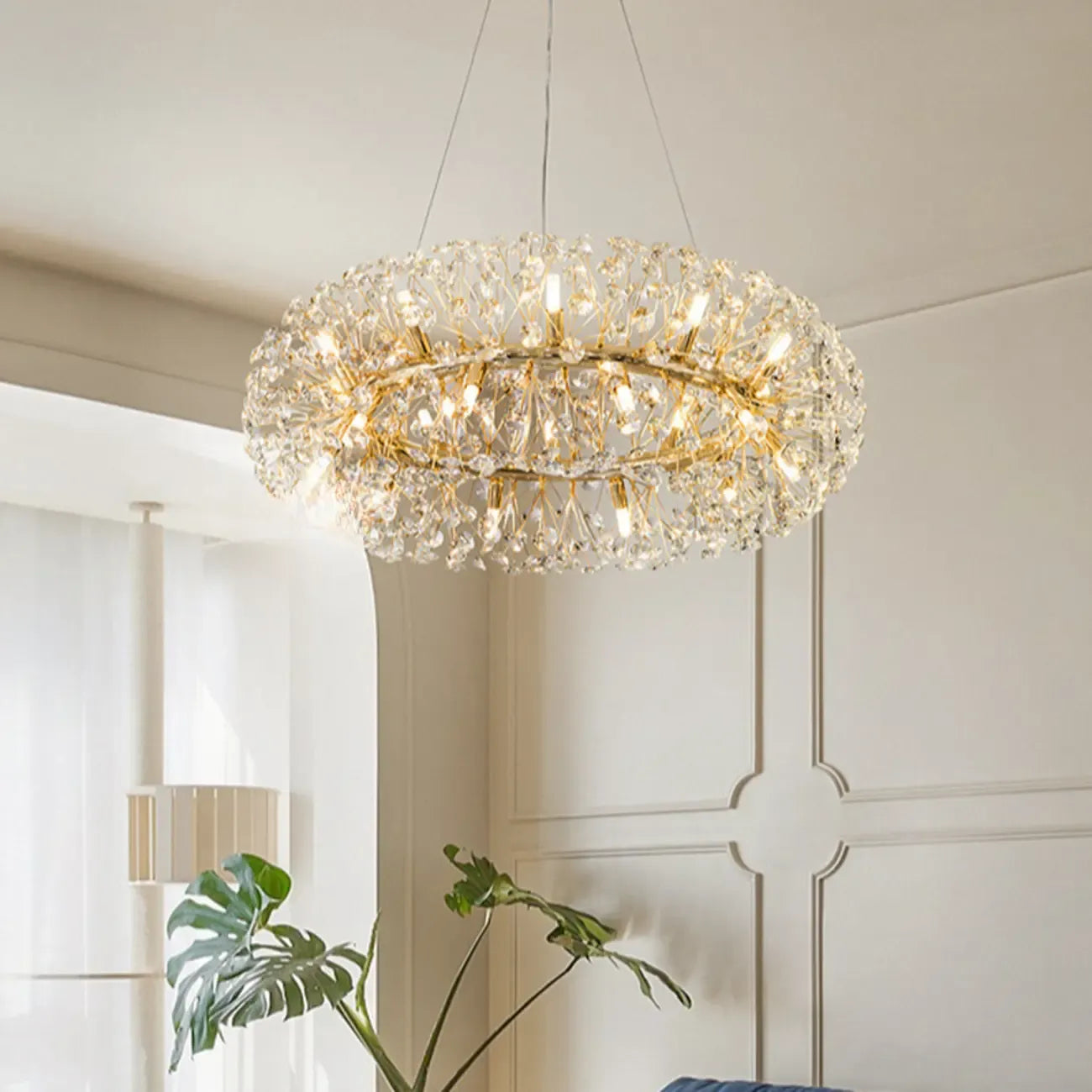 Lustre rond en cristal de luxe au design géométrique