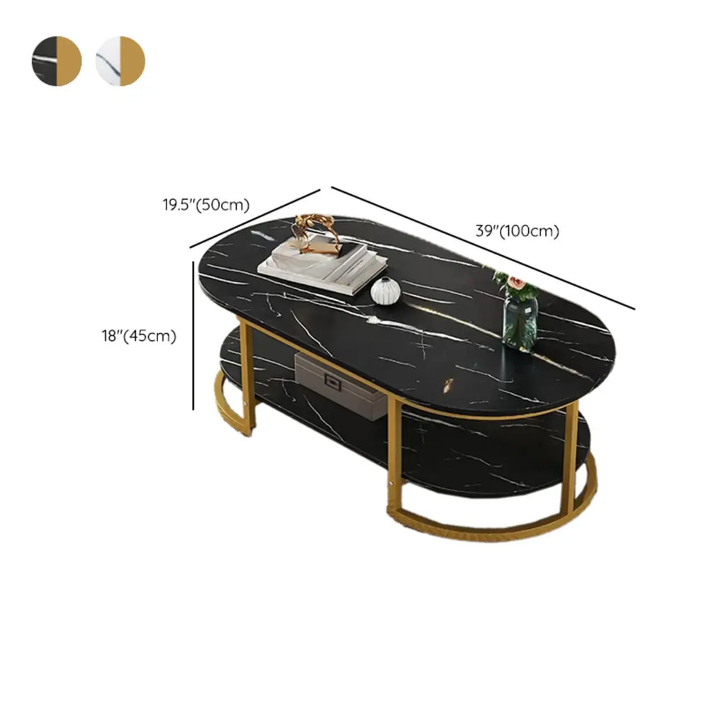 Table basse luge avec étagères ovales en bois blanc