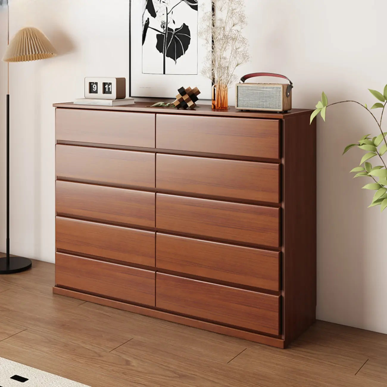 Commode double minimaliste en bois massif avec 10 tiroirs