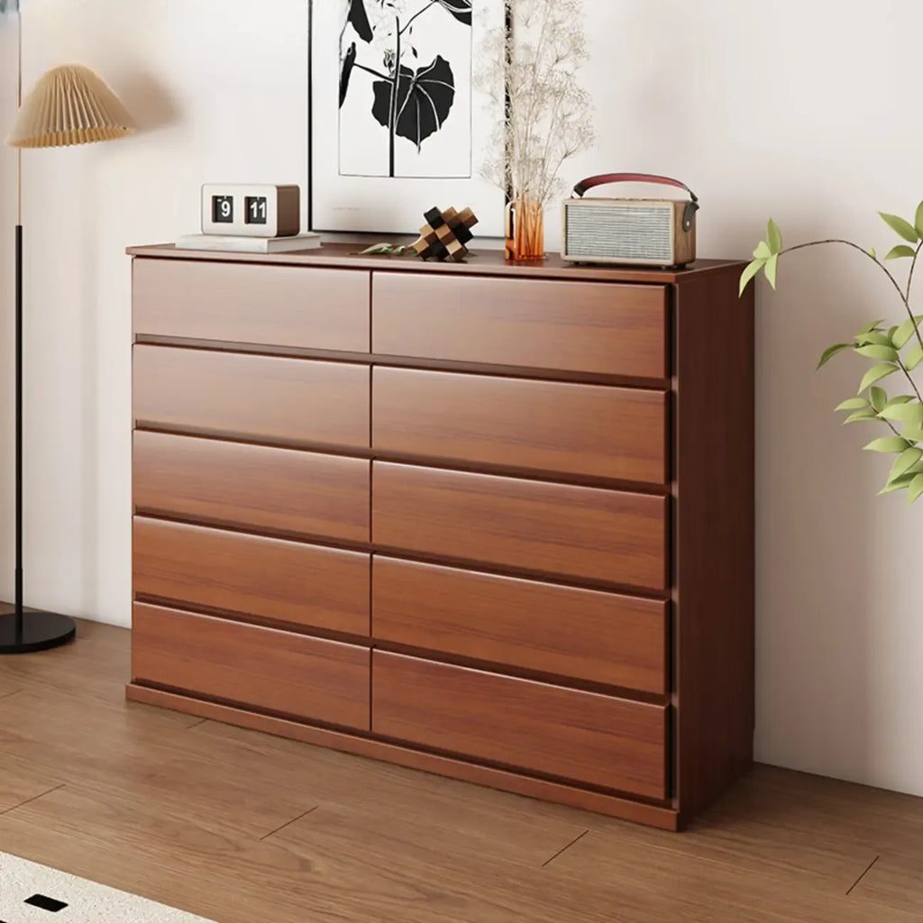 Commode double minimaliste en bois massif avec 10 tiroirs