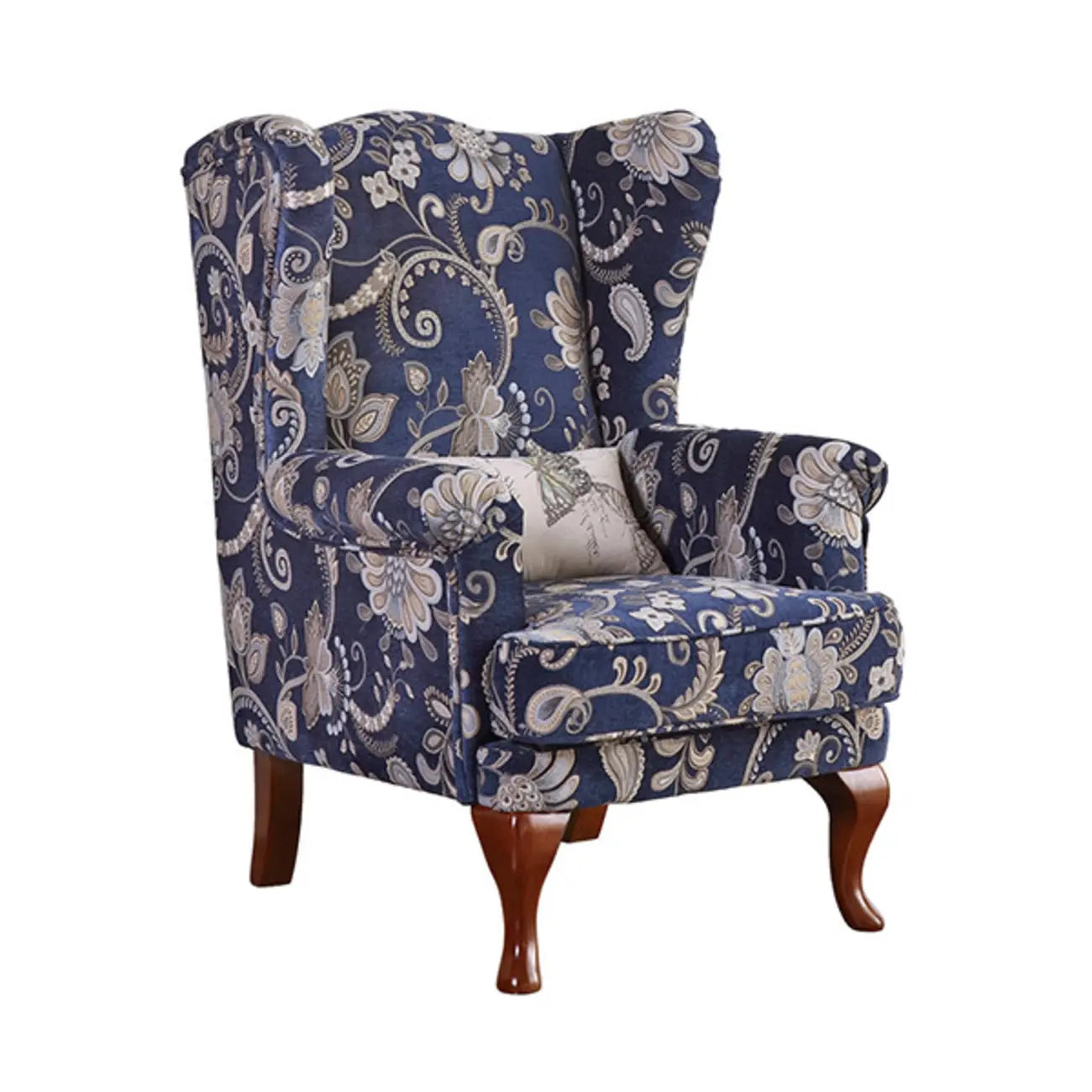 Fauteuil à oreilles traditionnel en tissu avec repose-pieds pour salon
