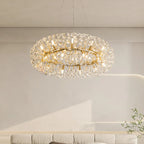 Lustre rond en cristal de luxe au design géométrique