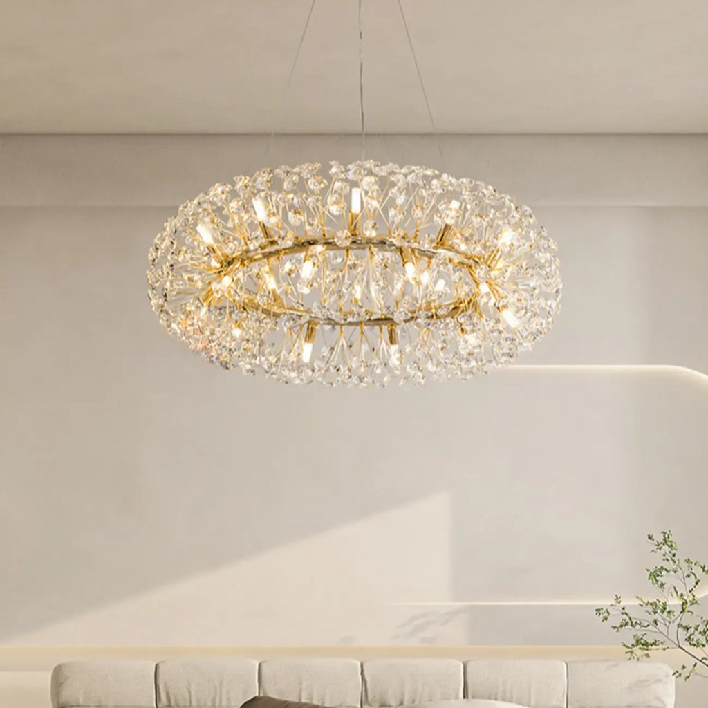 Lustre rond en cristal de luxe au design géométrique