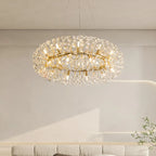 Lustre rond en cristal de luxe au design géométrique