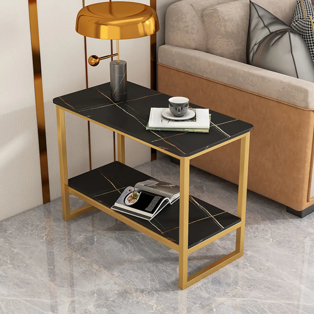 Table d'appoint glamour en marbre noir avec rangement pour salon