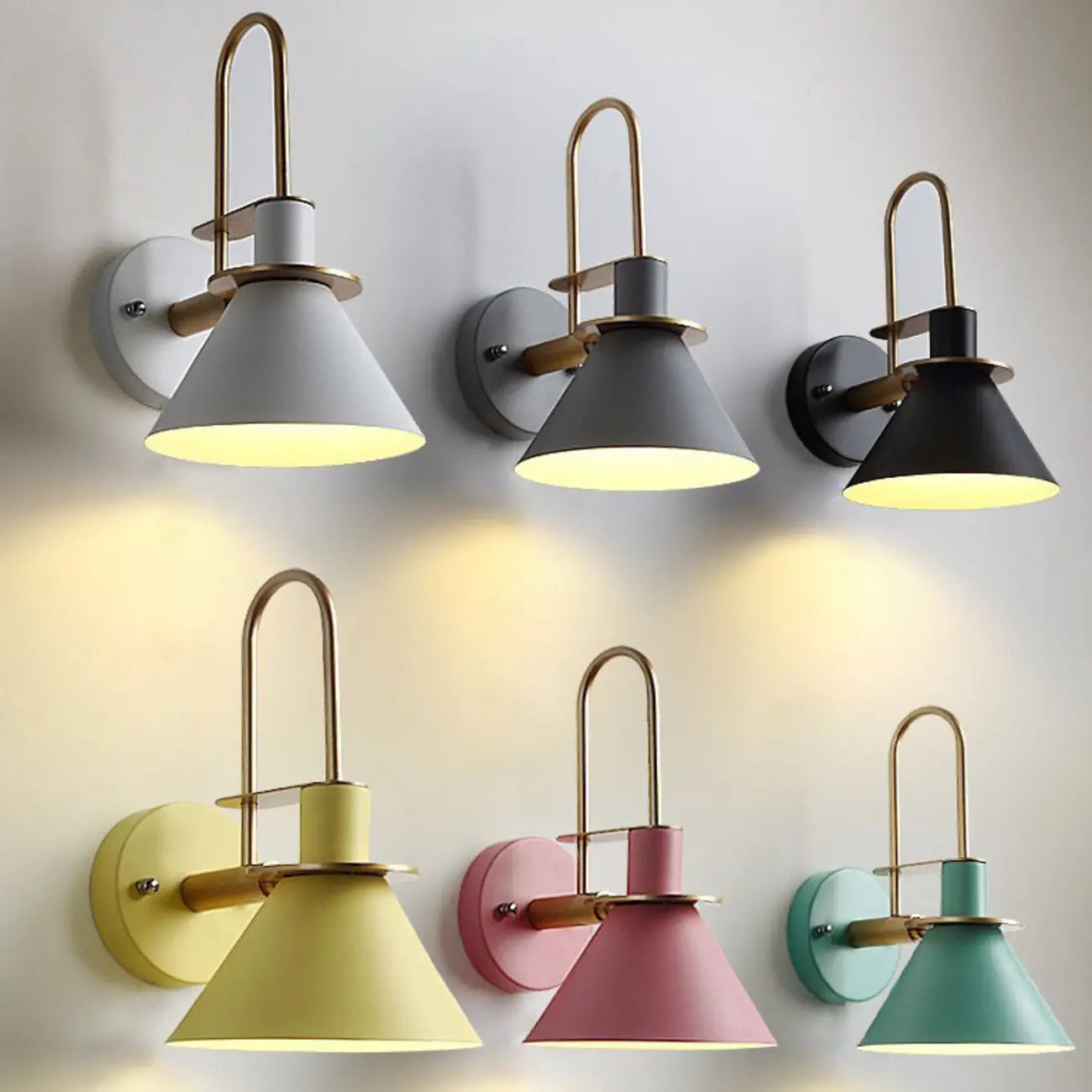 Applique murale moderne conique à une lumière pour salle de bain avec abat-jour en fer