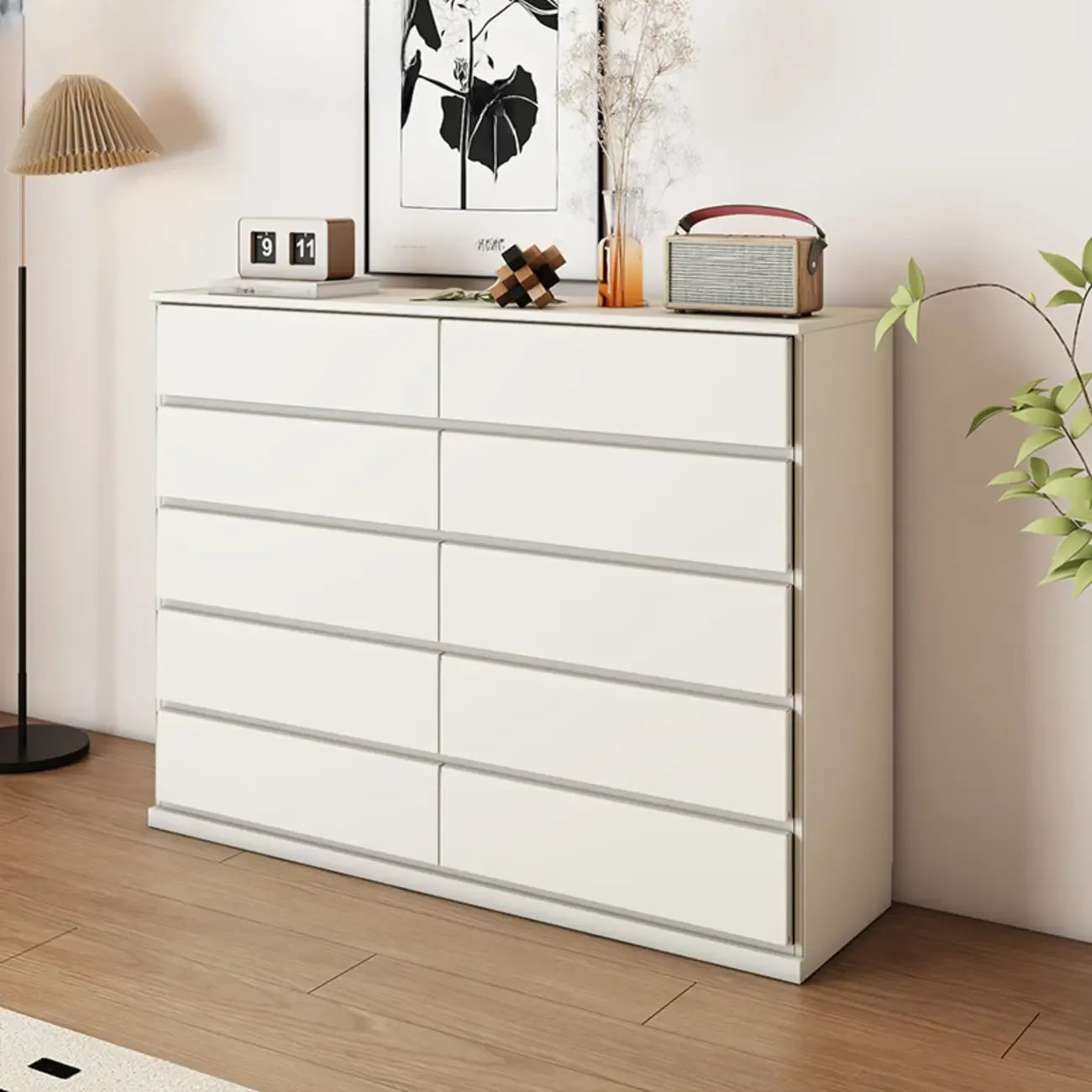 Commode double minimaliste en bois massif avec 10 tiroirs