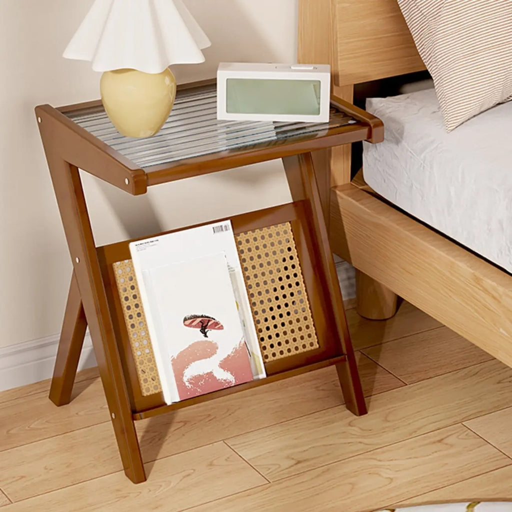 Table d'appoint avec plateau en verre et porte-revues pour salon