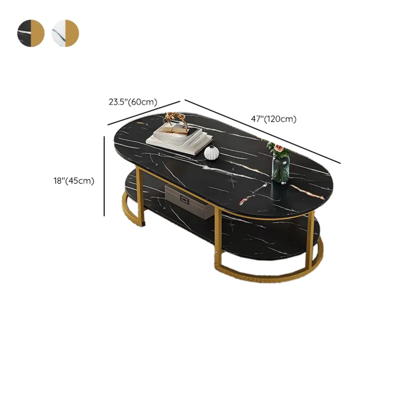 Table basse luge avec étagères ovales en bois blanc