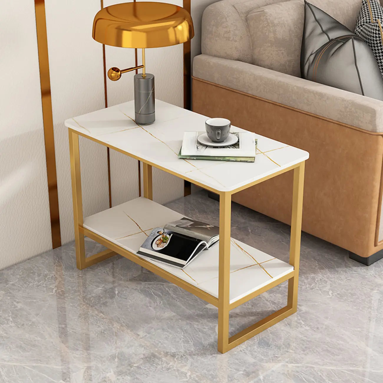 Table d'appoint glamour en marbre noir avec rangement pour salon