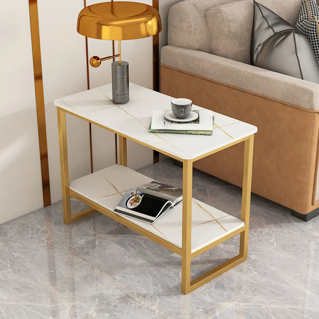 Table d'appoint glamour en marbre noir avec rangement pour salon