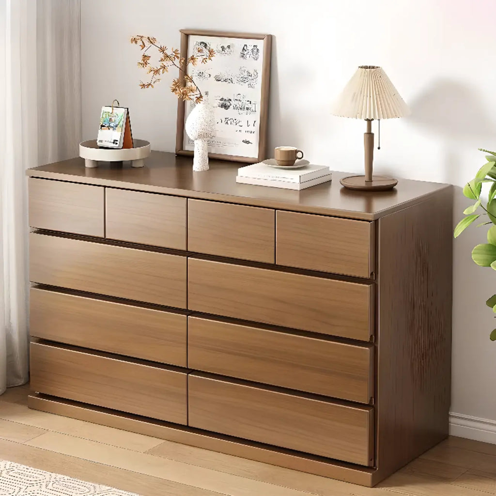 Commode double minimaliste en bois massif avec 10 tiroirs