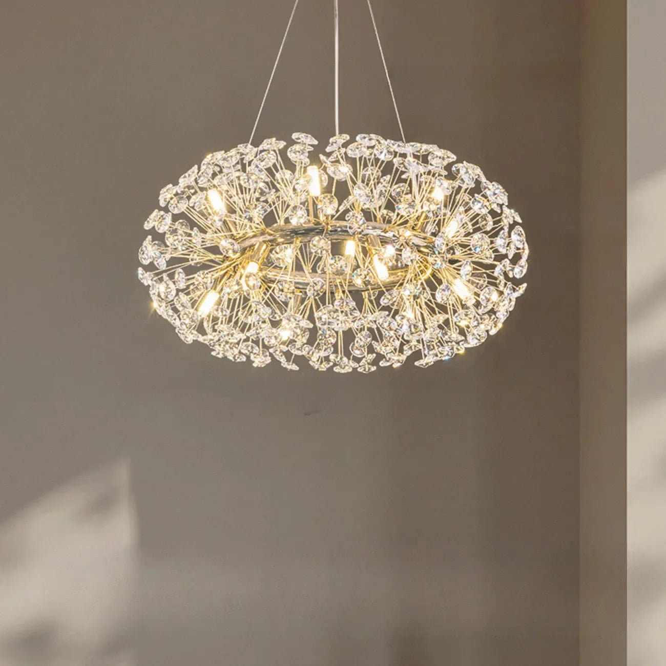 Lustre rond en cristal de luxe au design géométrique