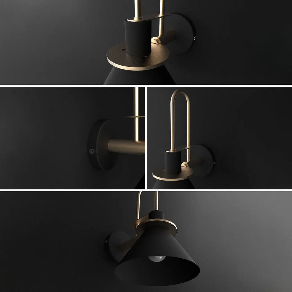 Applique murale moderne conique à une lumière pour salle de bain avec abat-jour en fer