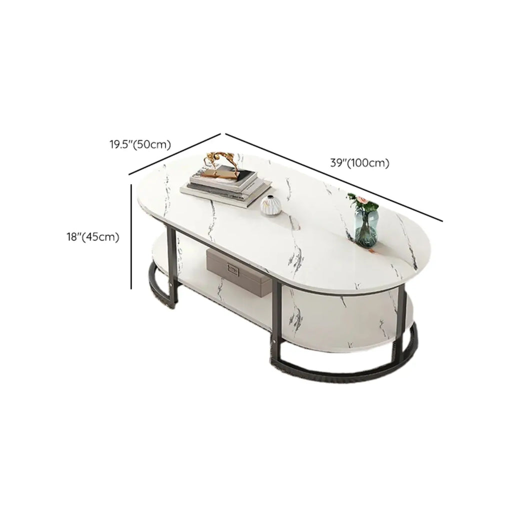 Table basse luge avec étagères ovales en bois blanc