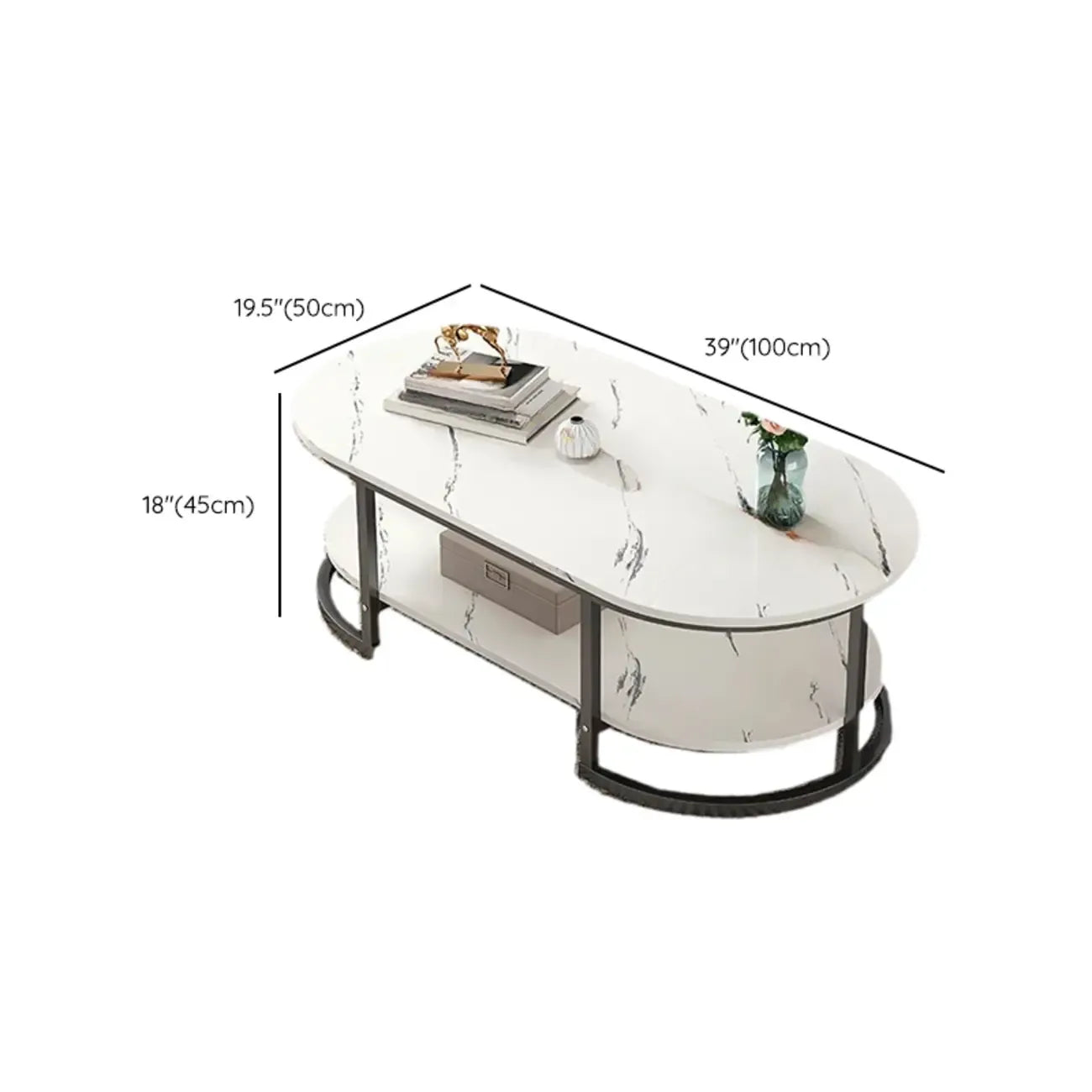 Table basse luge avec étagères ovales en bois blanc