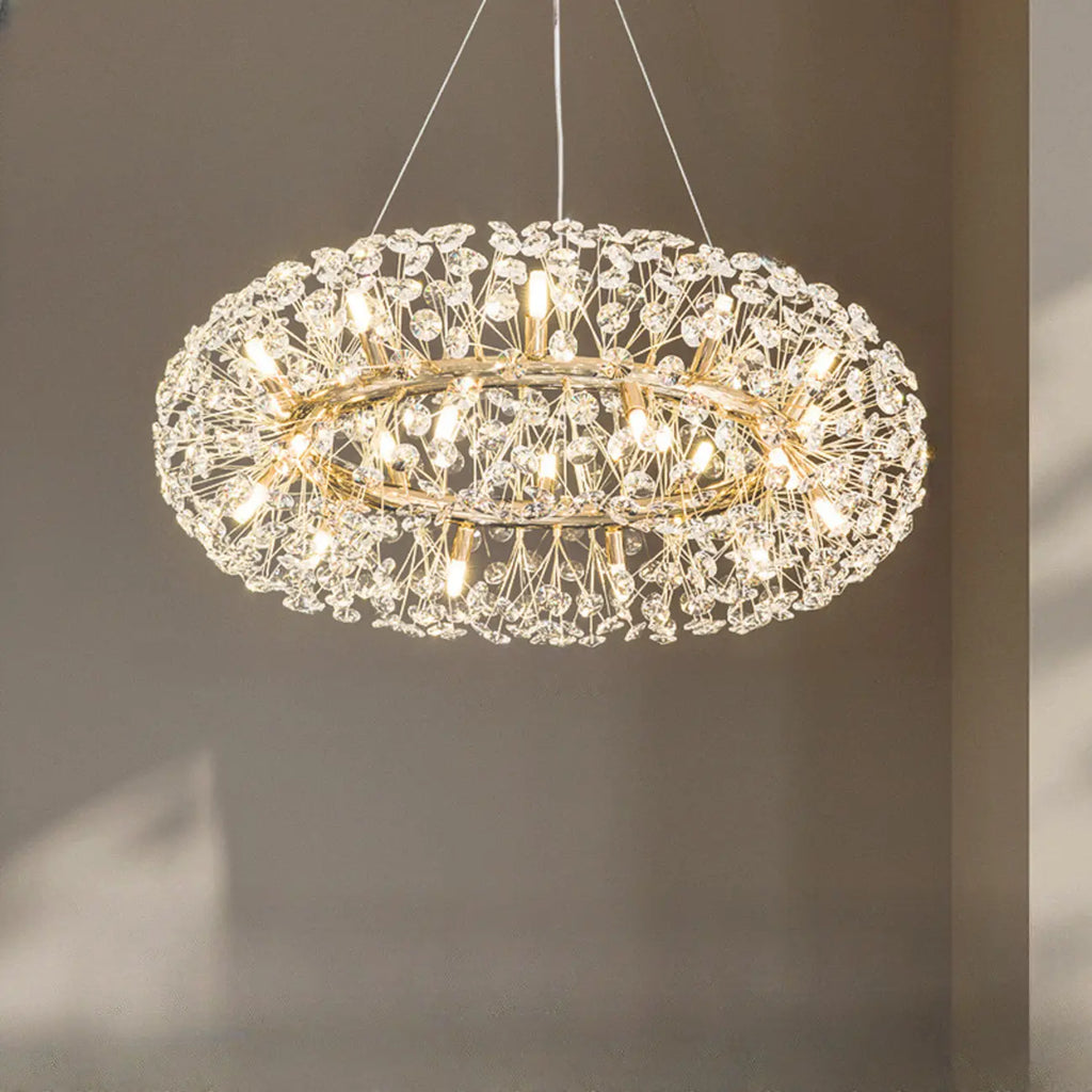 Lustre rond en cristal de luxe au design géométrique