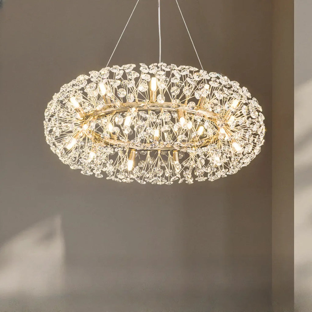 Lustre rond en cristal de luxe au design géométrique