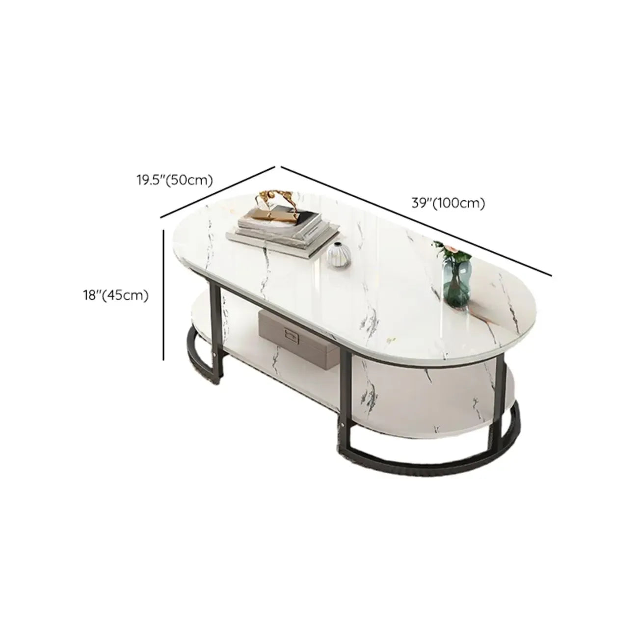 Table basse luge avec étagères ovales en bois blanc