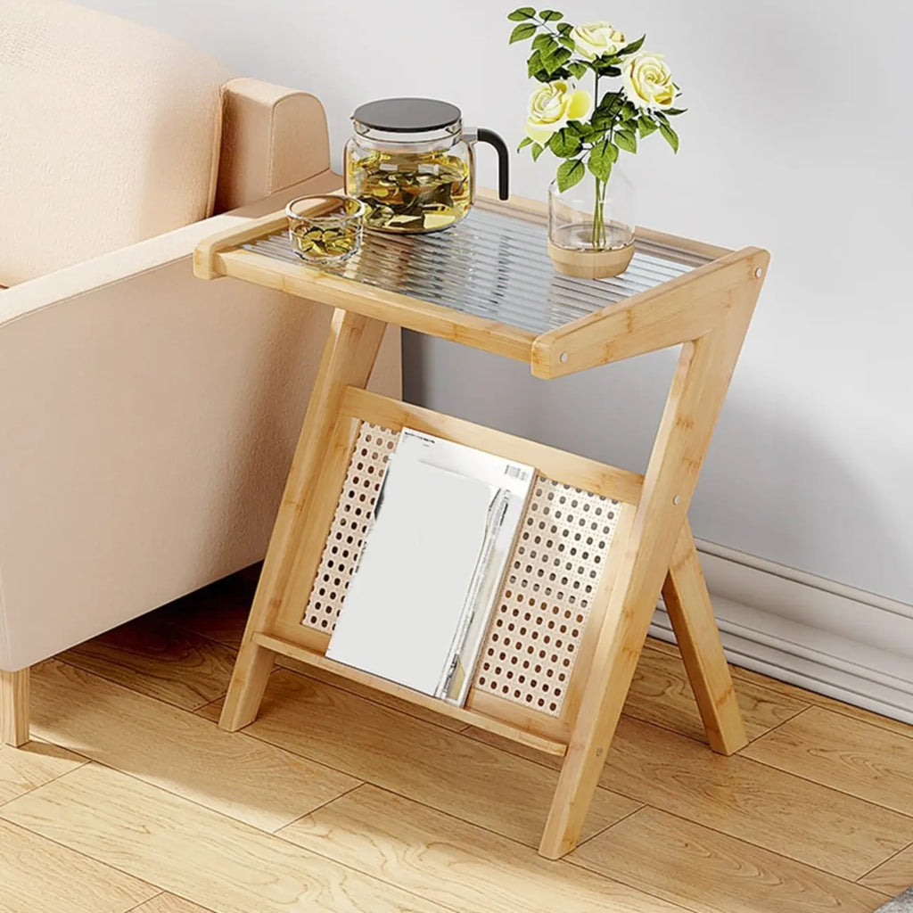 Table d'appoint avec plateau en verre et porte-revues pour salon