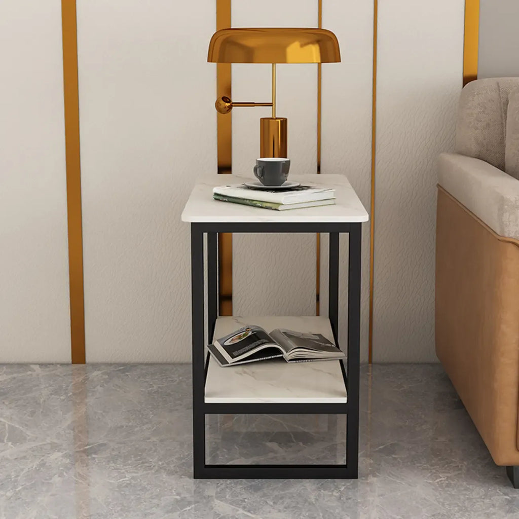 Table d'appoint glamour en marbre noir avec rangement pour salon