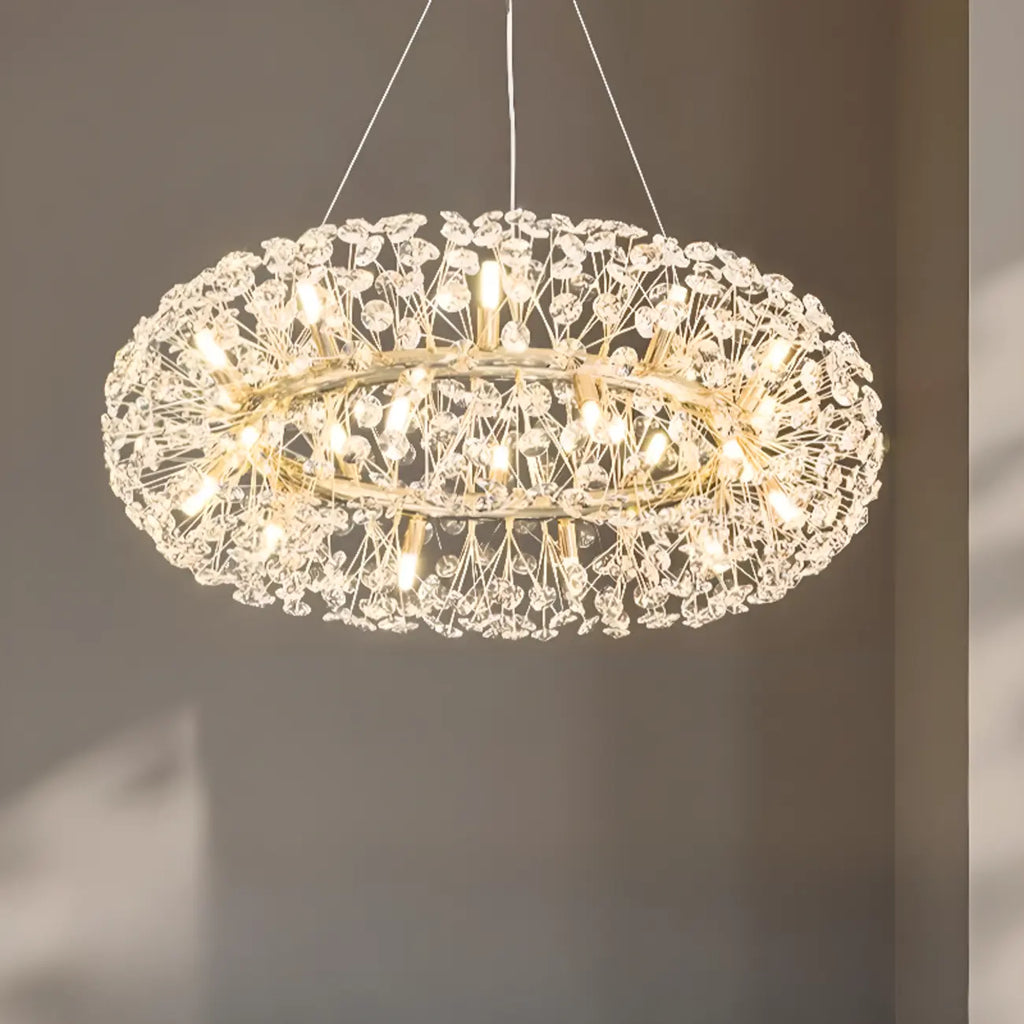 Lustre rond en cristal de luxe au design géométrique
