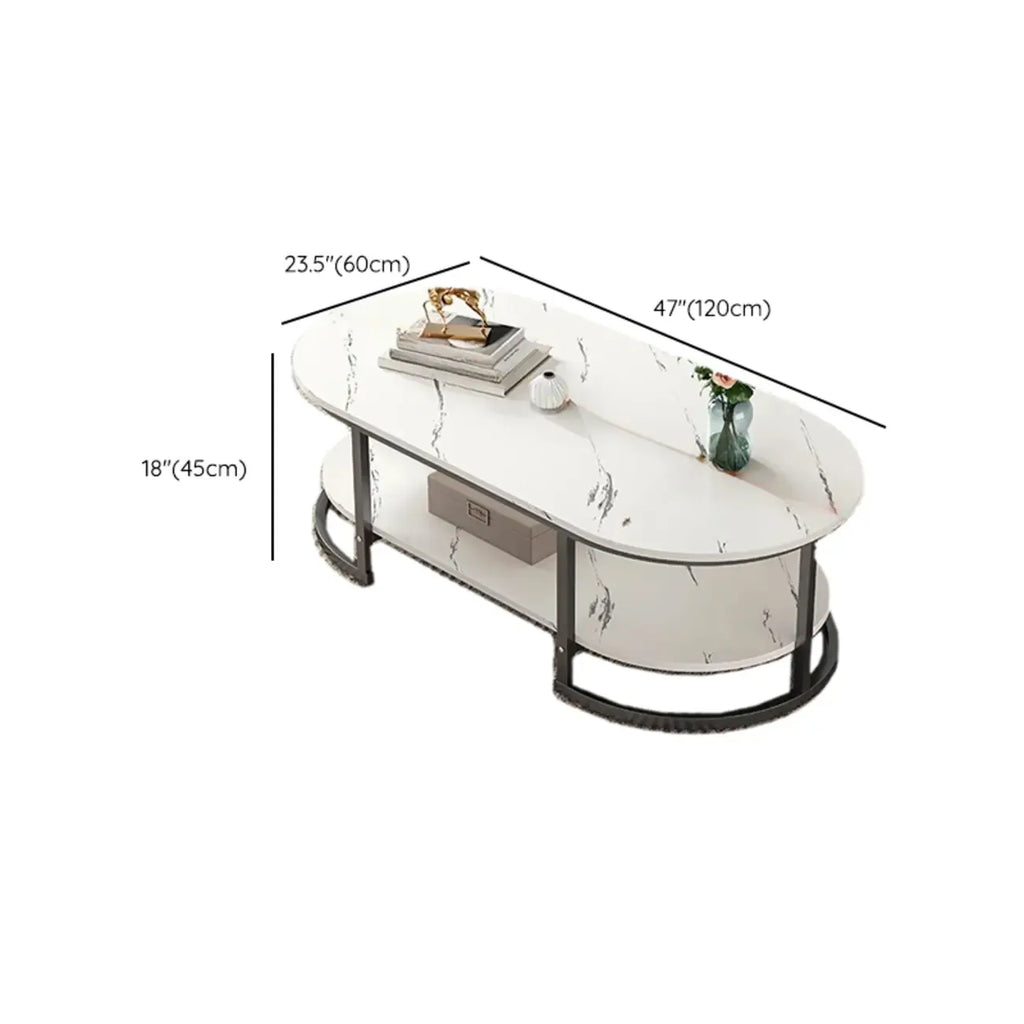 Table basse luge avec étagères ovales en bois blanc