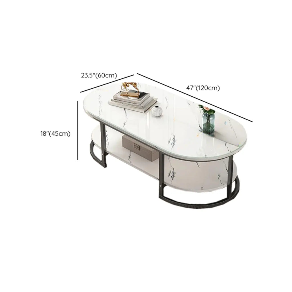 Table basse luge avec étagères ovales en bois blanc