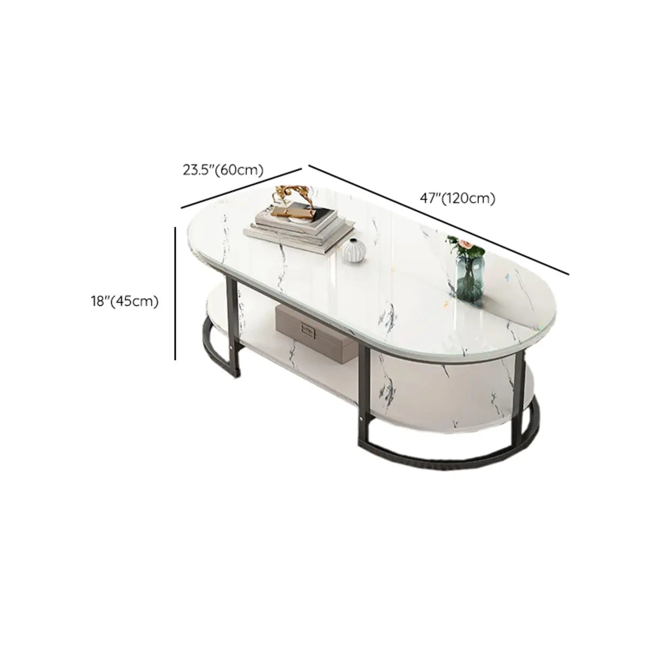 Table basse luge avec étagères ovales en bois blanc
