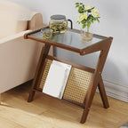 Table d'appoint avec plateau en verre et porte-revues pour salon