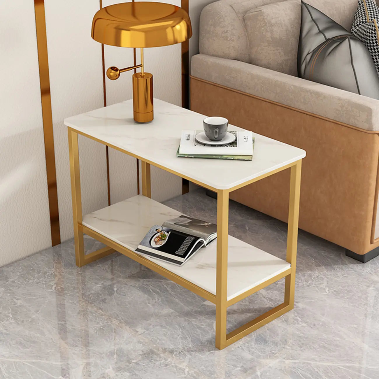 Table d'appoint glamour en marbre noir avec rangement pour salon