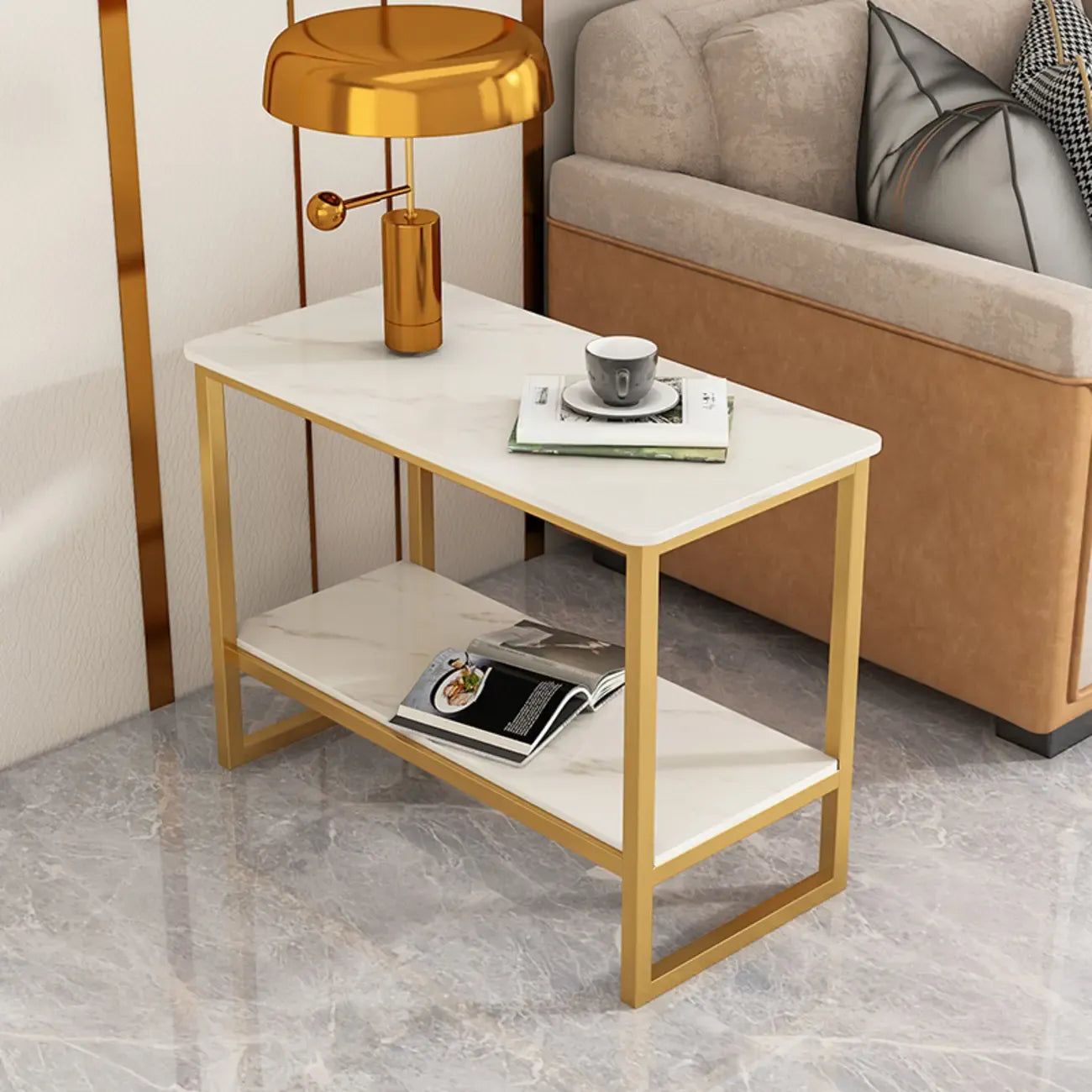 Table d'appoint glamour en marbre noir avec rangement pour salon