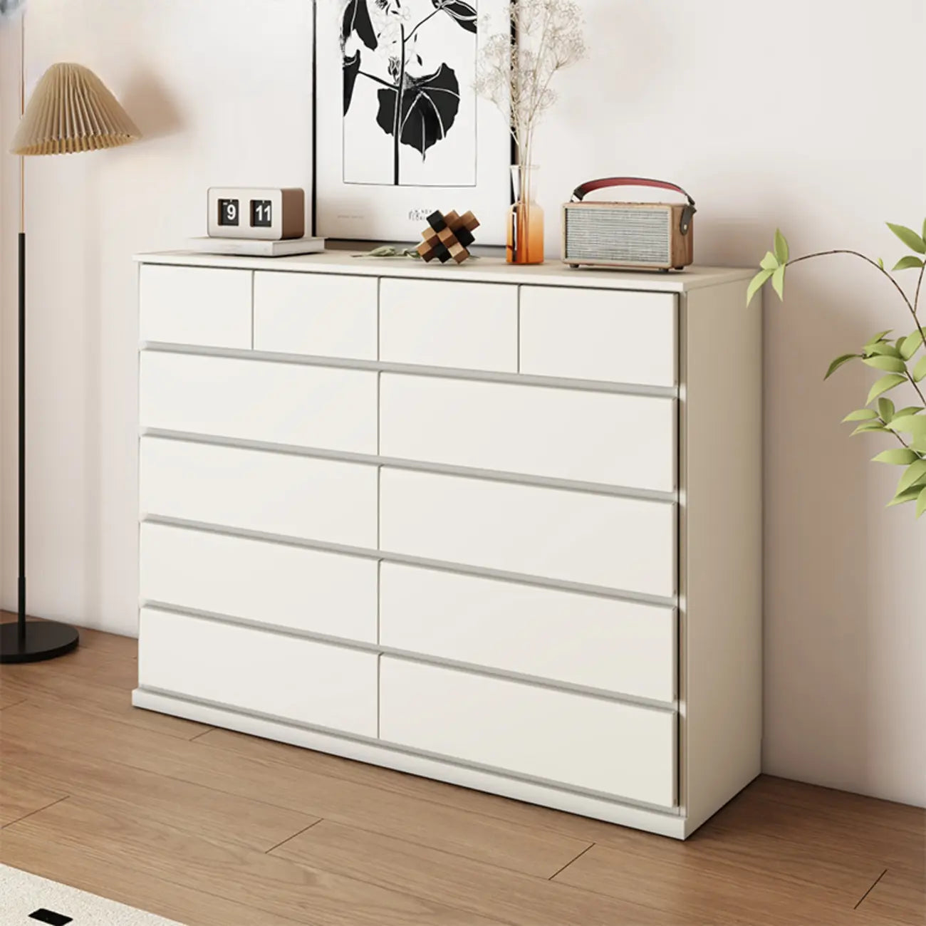 Commode double minimaliste en bois massif avec 10 tiroirs