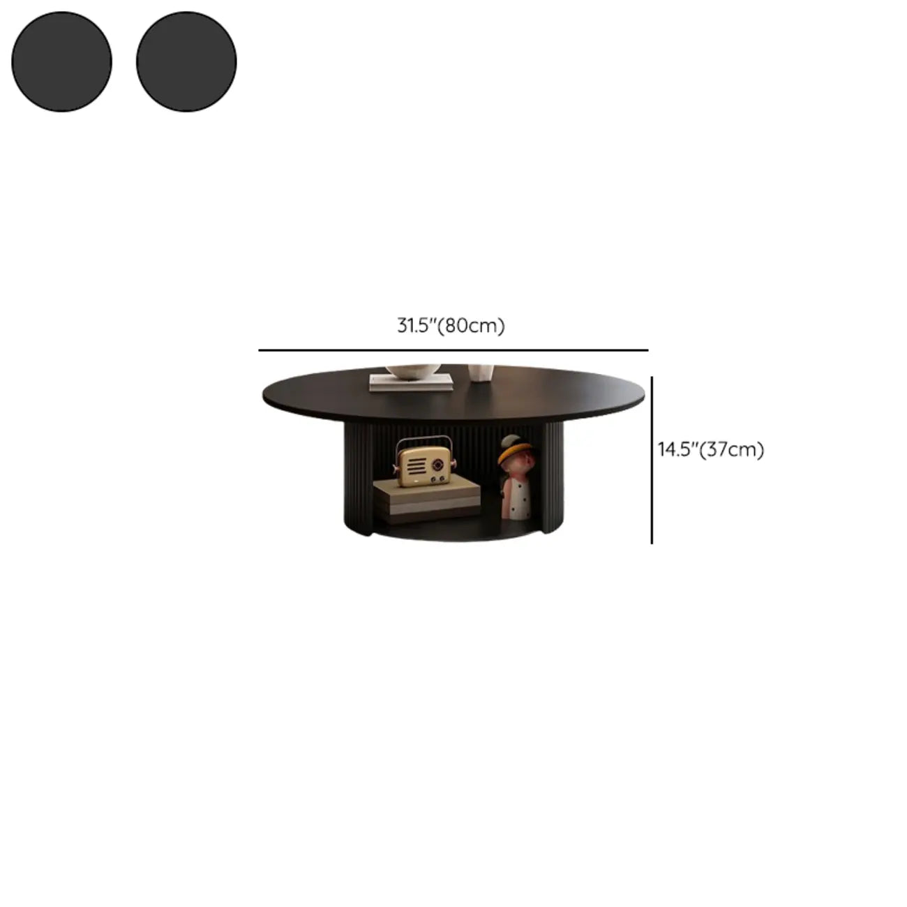 Ensemble de table basse ronde moderne en bois noir pour usage intérieur