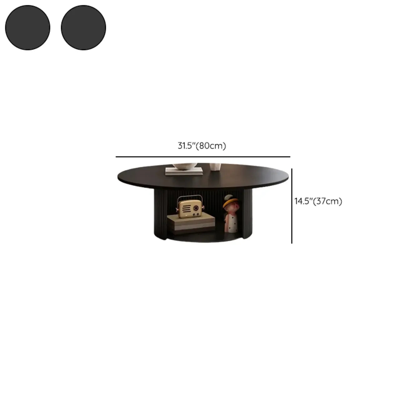 Ensemble de table basse ronde moderne en bois noir pour usage intérieur