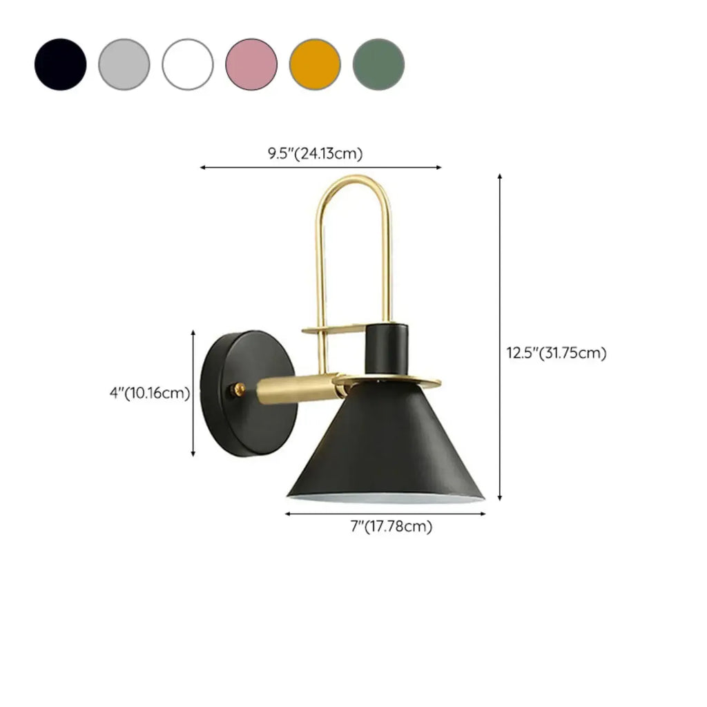 Applique murale moderne conique à une lumière pour salle de bain avec abat-jour en fer