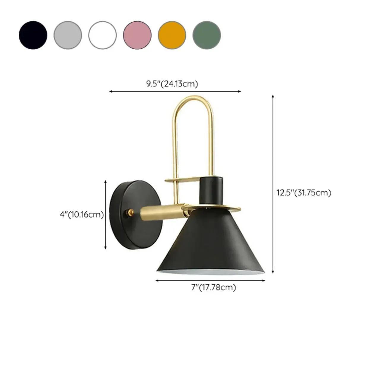 Applique murale moderne conique à une lumière pour salle de bain avec abat-jour en fer
