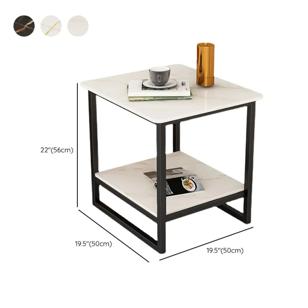 Table d'appoint glamour en marbre noir avec rangement pour salon