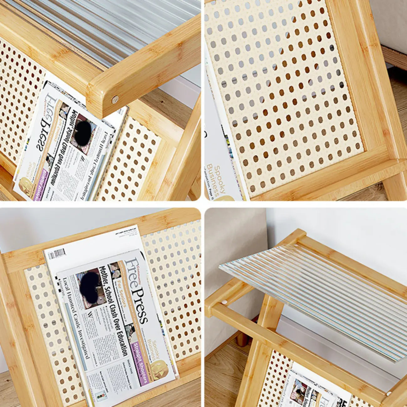 Table d'appoint avec plateau en verre et porte-revues pour salon