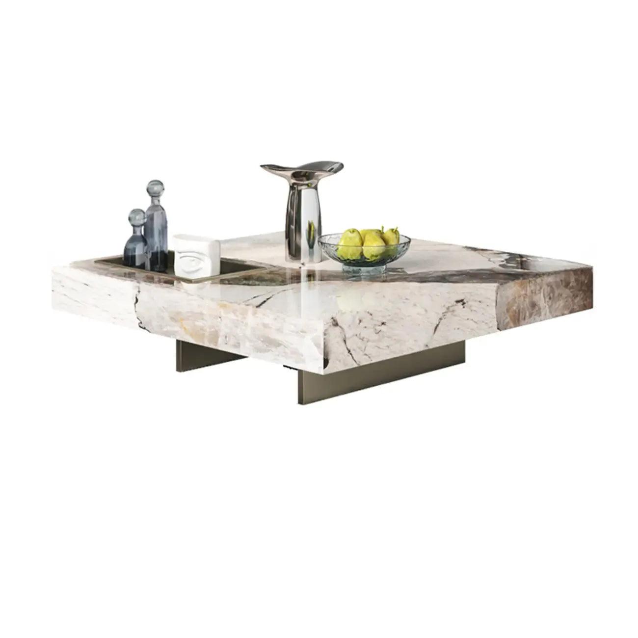 Table basse carrée blanche moderne et élégante avec piètement argenté