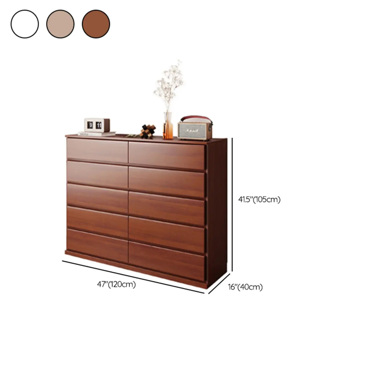 Commode double minimaliste en bois massif avec 10 tiroirs