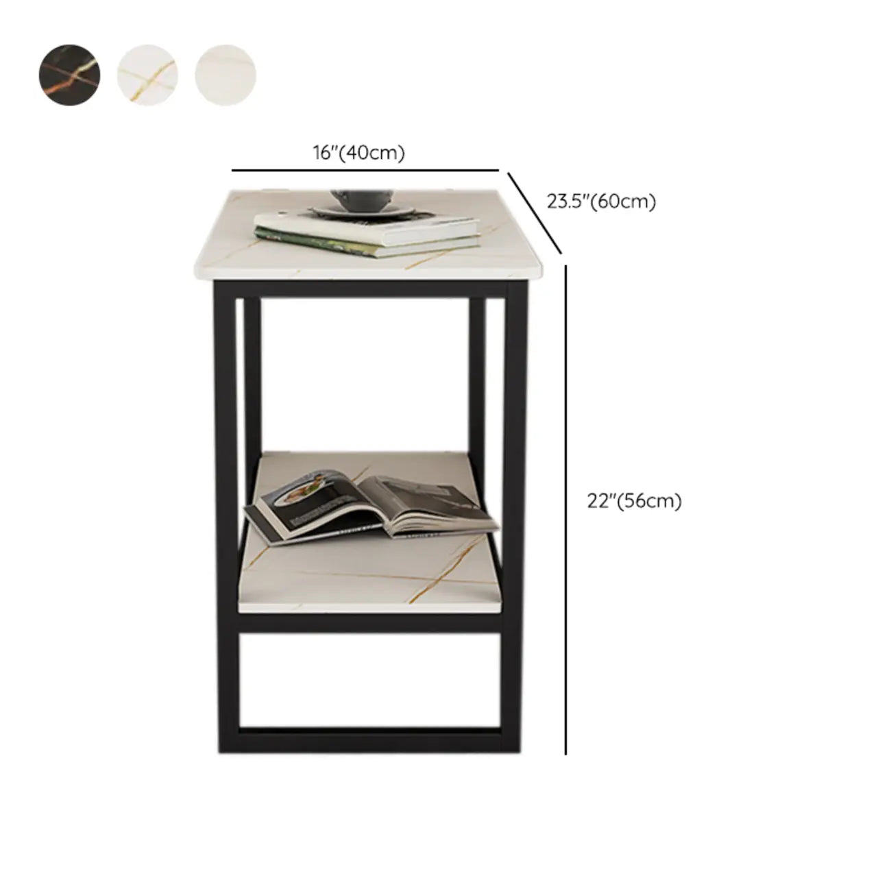 Table d'appoint glamour en marbre noir avec rangement pour salon