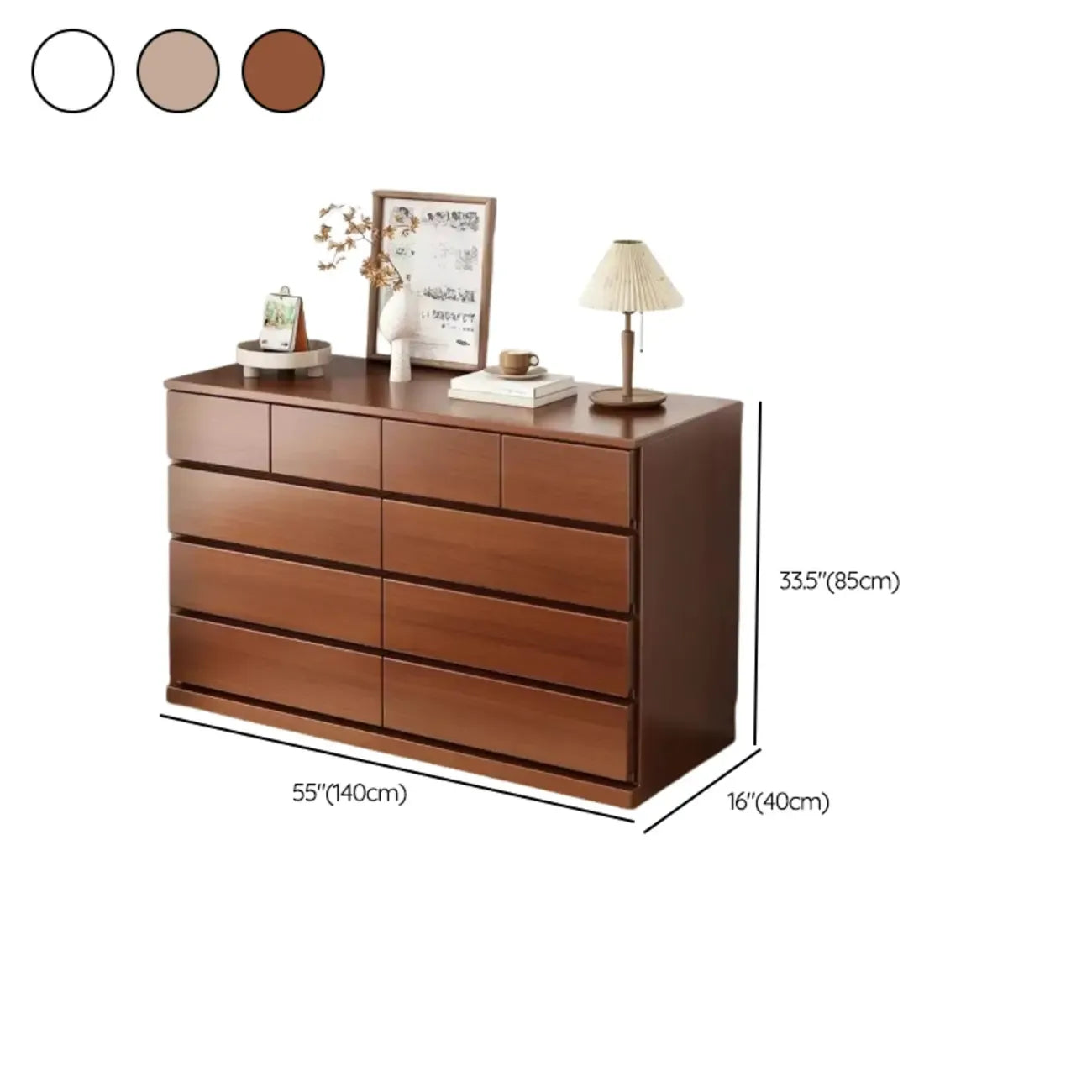 Commode double minimaliste en bois massif avec 10 tiroirs