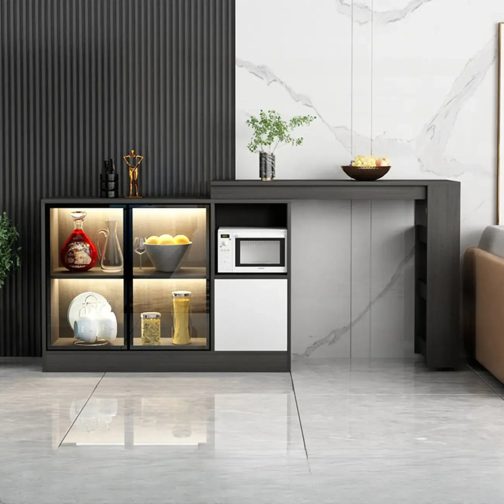 Table de bar moderne marron avec rangement pour le vin, idéale pour le salon.