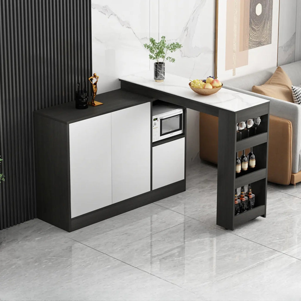 Table de bar moderne marron avec rangement pour le vin, idéale pour le salon.
